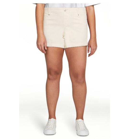 Time and Tru Womens Large Pull On Cuffed White Denim Shorts 5" Inseam - Picture 1 of 9